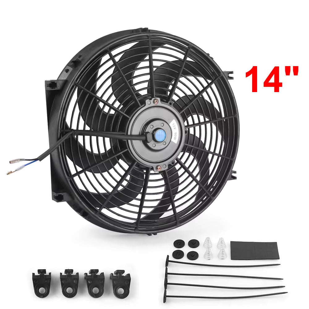 Universal 7/10/12/14 Inch 12V 80W 2100RPM Car Air Conditioning Electronic Radiator Cooling Fan Blade Electric Cool Mountingkit
