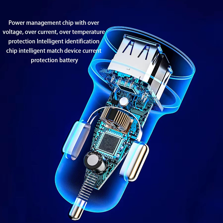 240W Car Charger Dual USB Ports 120W Super Fast Charging with Digital Display Quick Charging Adapter for Iphone Samsung Xiaomi