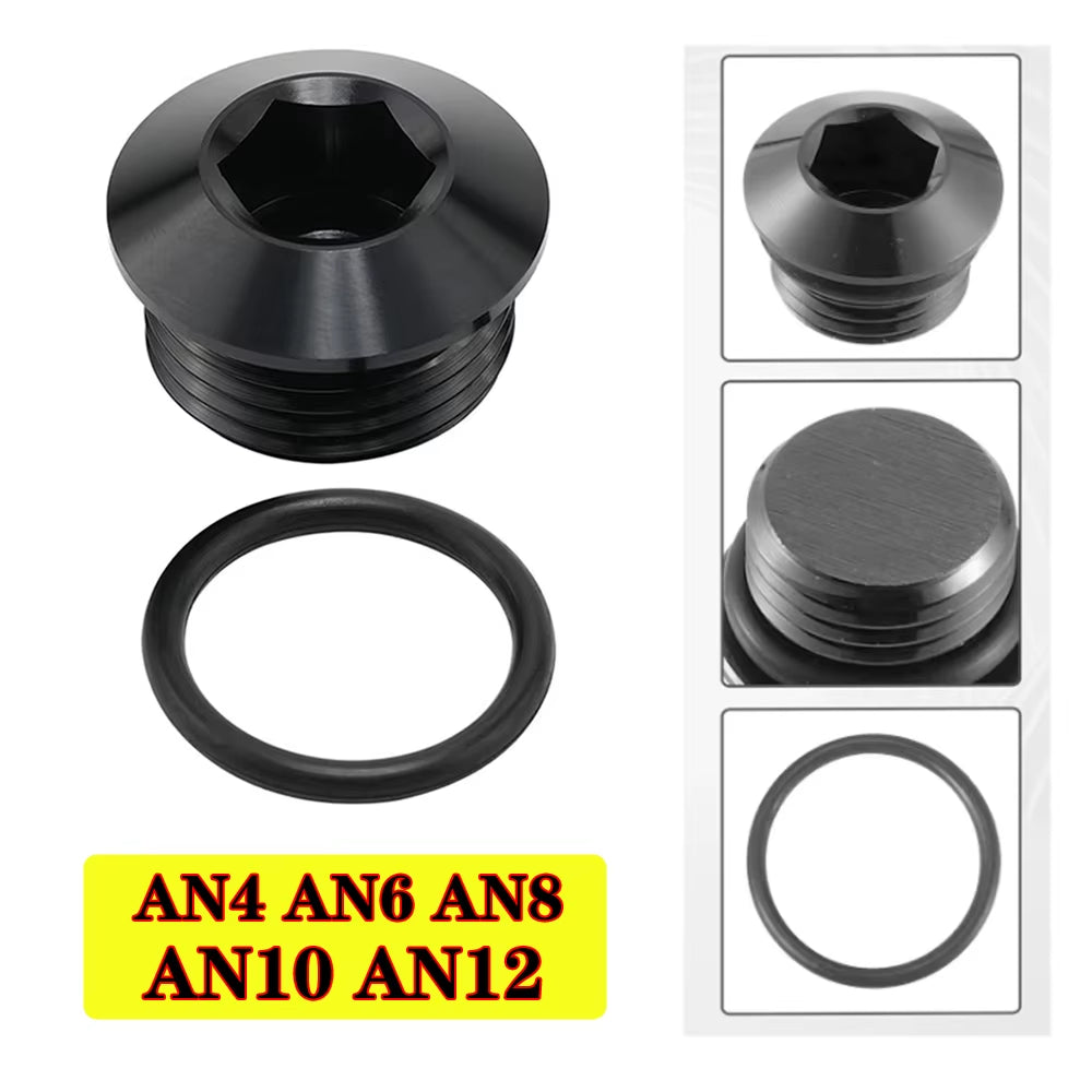 AN4 AN6 AN8 AN10 AN12 ORB O Ring Seal Boss Socket Port Plug Block off Fitting Adapter Aluminum Black