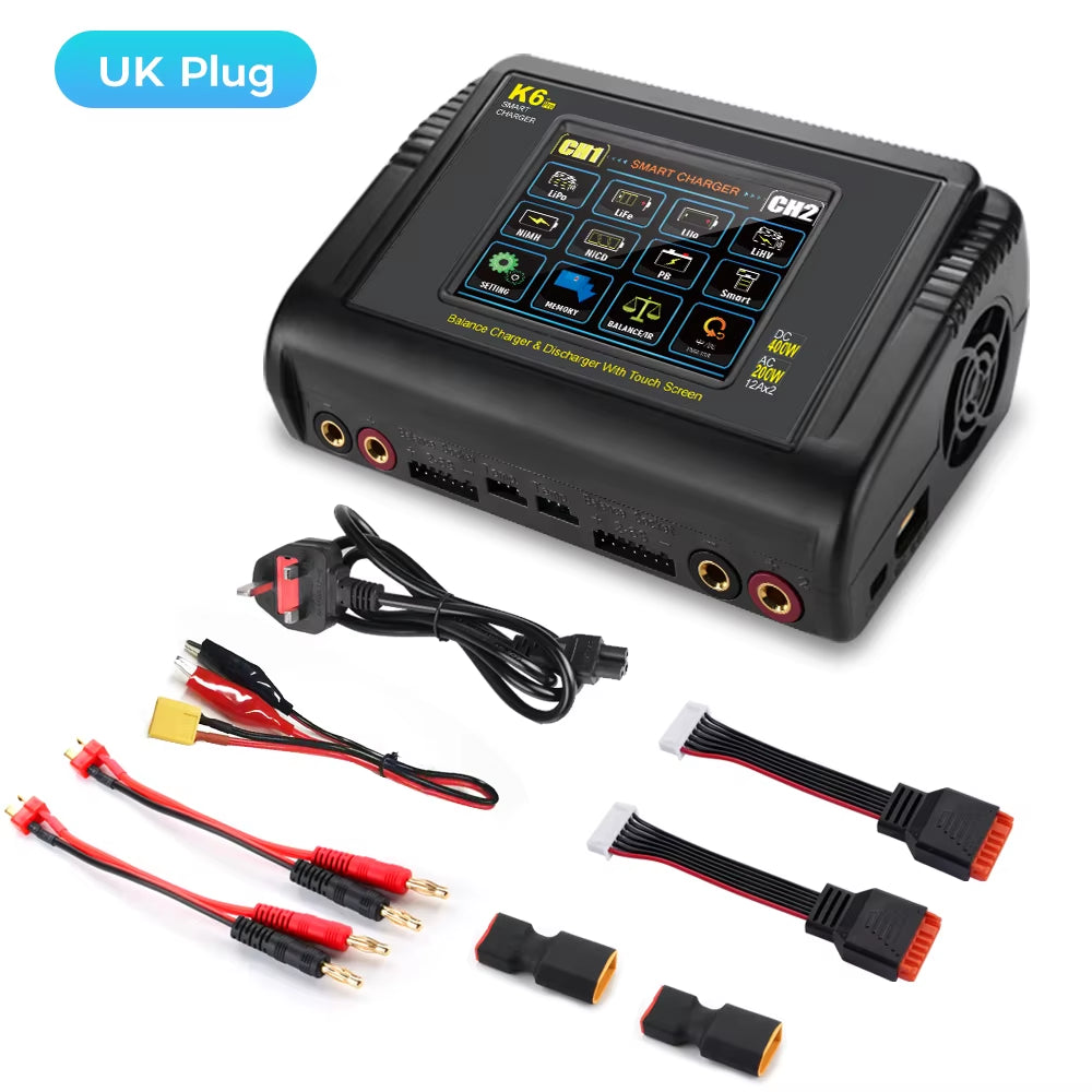 HTRC K6+Pro DC 400W AC 200W Lipo Charger RC Charger Discharger for Lihv Life Li-Lon Nicd Nimh Pb Lipo Battery Dual Charger