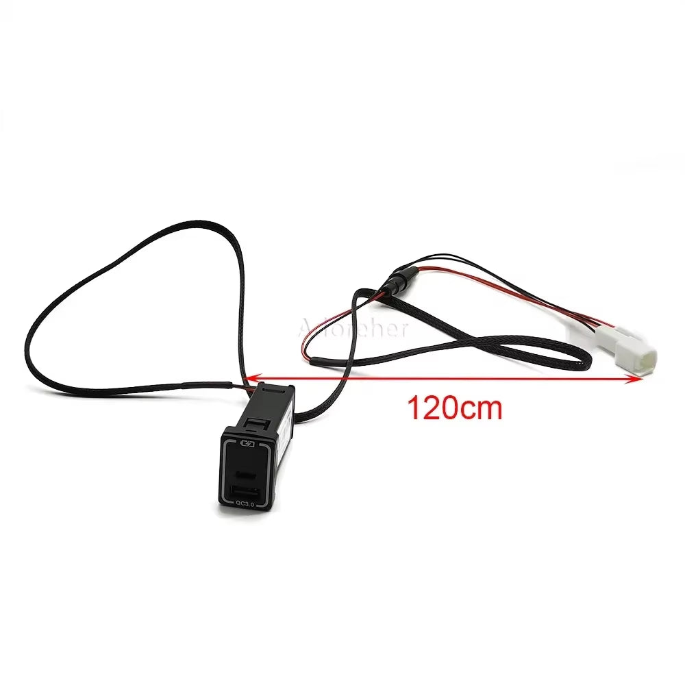 Car QC3.0 USB Port Fast Charger TYPE-C PD Smartphone Charging Adapter with Voltage Display for Toyota Prado 150