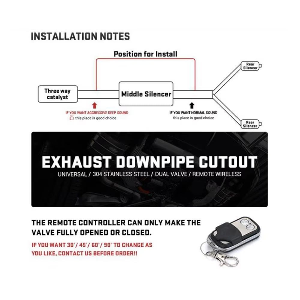 Universal 2.5" 3" Electric Exhaust Cutout Kit Y Pipe Exhaust Control Valve Single Valve System Switch with Remote Control Kit