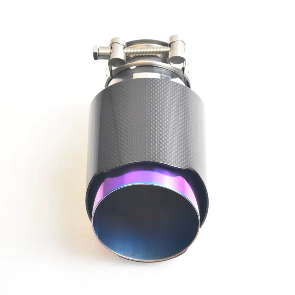RE 1Pcs Carbon Fiber Tail Throat Stainless Steel Muffler with Smooth Surface and Purple Inner Liner for Car Modification