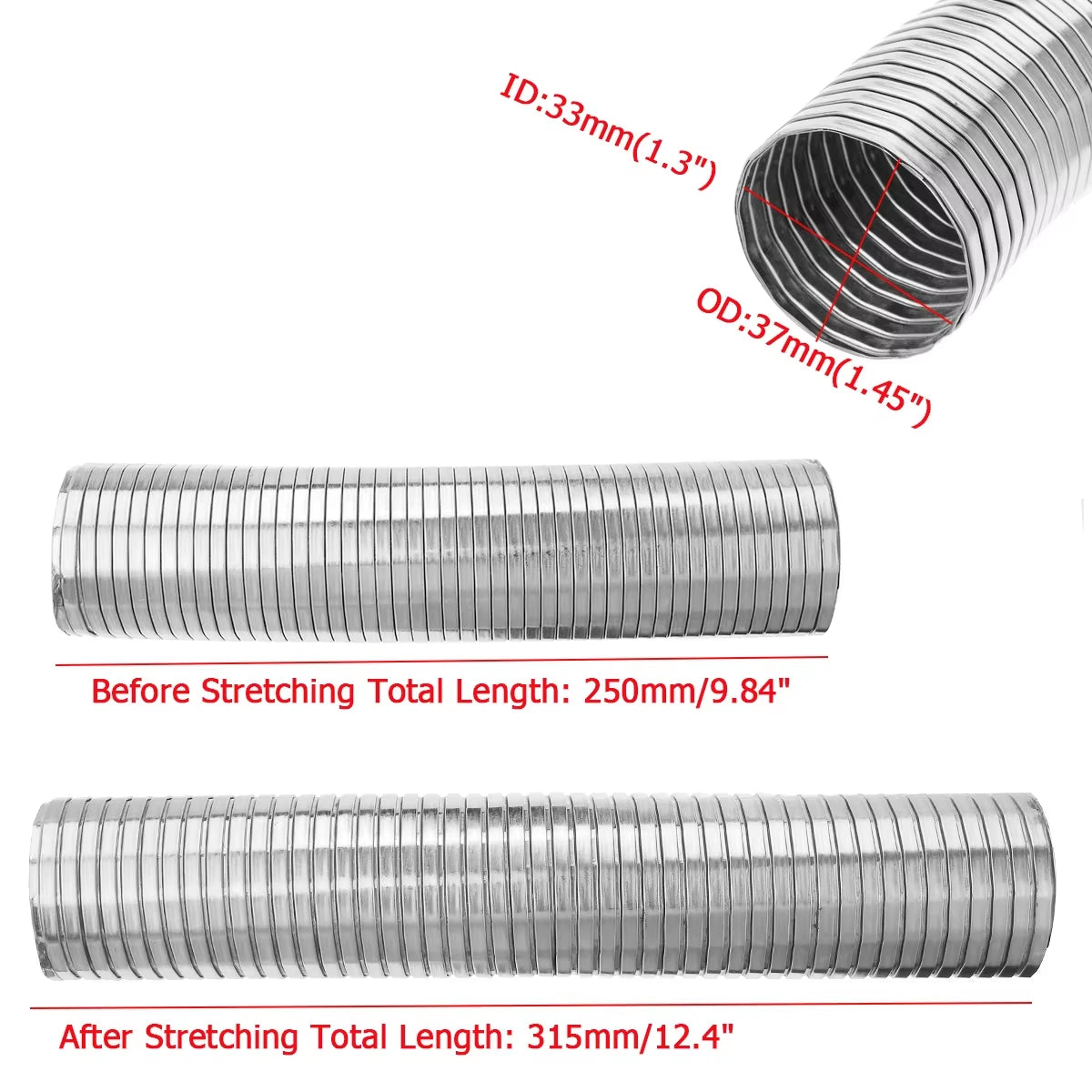 250Mm Universal Stainless Steel Exhaust Middle Link Pipe Flexible Polylock Exhaust Pipe Quick Repair Tube