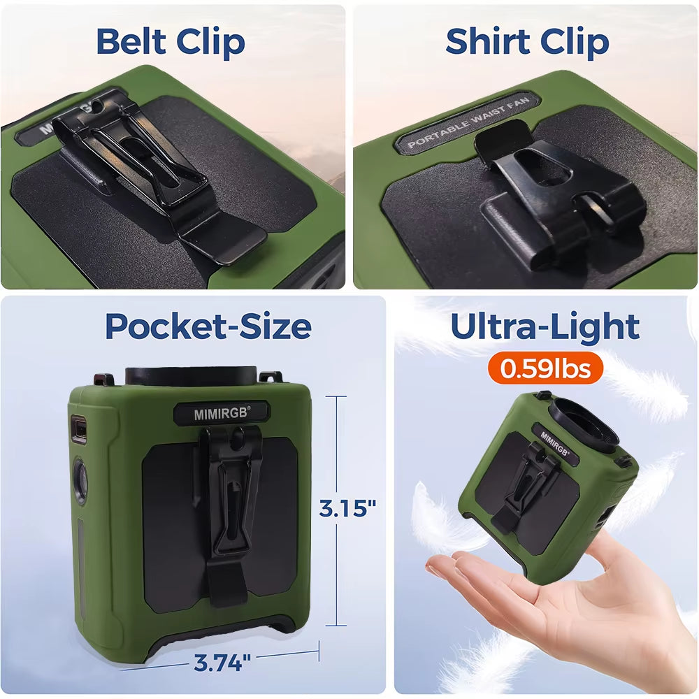 20000Mah Portable Mini Waist Hanging Fan with LED Lighting USB Power Bank Neck Hanging Fan 5-Speed Strong Airflow Cooling Fan