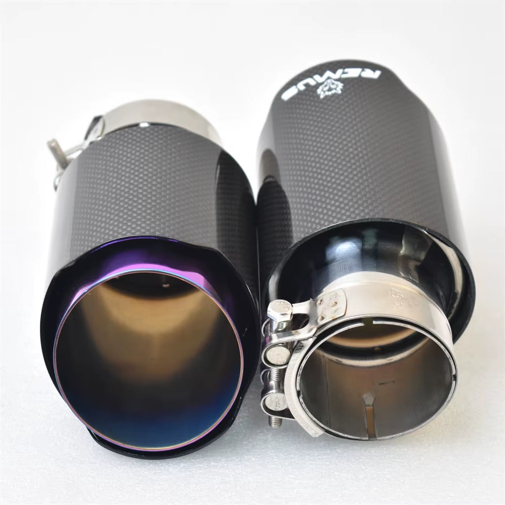RE 1Pcs Carbon Fiber Tail Throat Stainless Steel Muffler with Smooth Surface and Purple Inner Liner for Car Modification