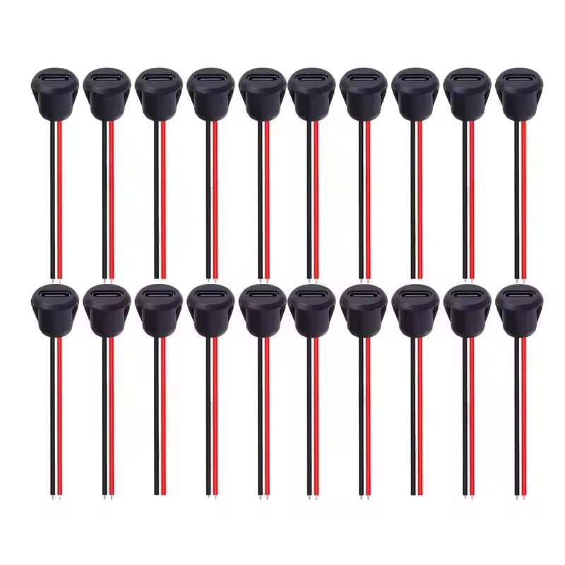 Type C Female Jack with 2P Bare Wire Cable Waterproof USB-C Power Supply Connector 5V 3A for DIY Smart Home Device Repair Part