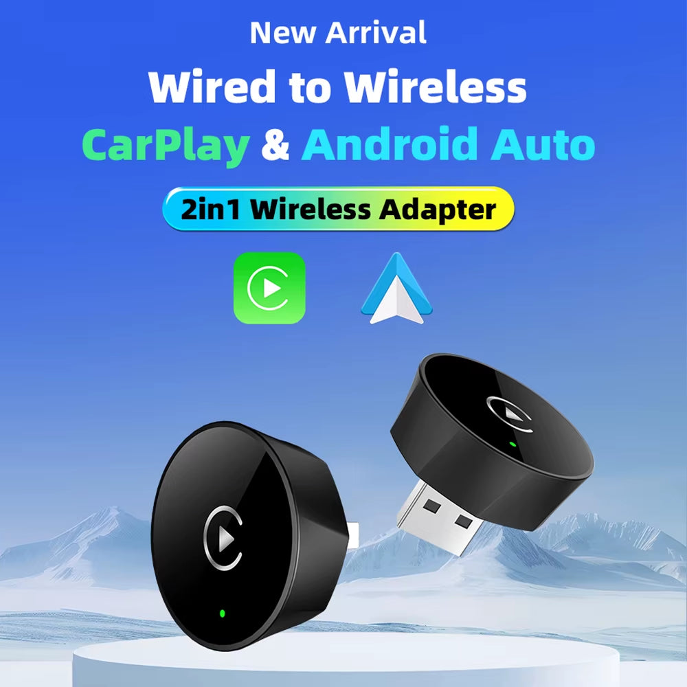 2In1 Wireless Carplay Dongle Wireless Android Auto Adapter AI Smart Box Car Intelligent Systems for Car with Wired Carplay