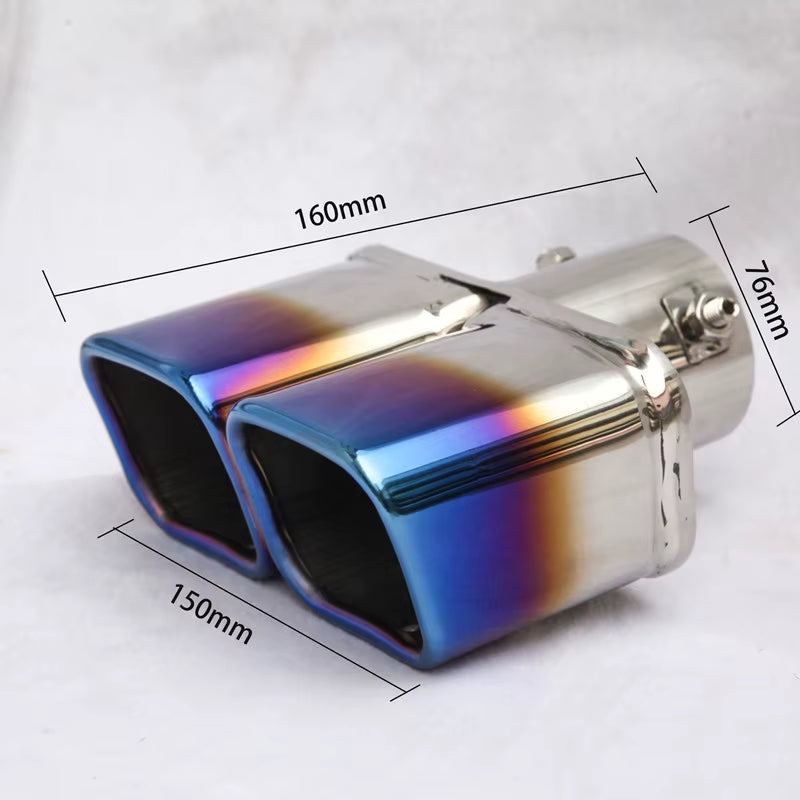 76Mm Universal Auto Muffler Silencer Dual Outlet Car Exhaust Tip Stainless Steel Slant Rolled Edge Blue/Silver Anti-Resistance R