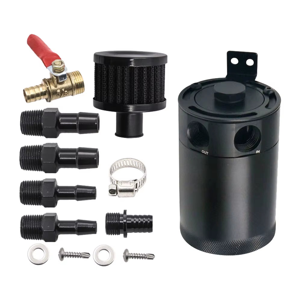 Universal Air Oil Separator Universal Aluminum 2-Port Oil Catch Can Tank Oil Catch Can Baffled Car Accessories