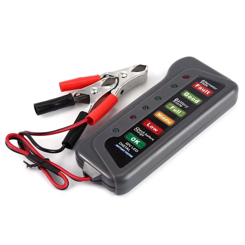 12V Digital Alternator Tester 6 LED Lights Display Car Diagnostic Tool Car Battery Tester for Car Truck 12V 75AH 90AH 100AH