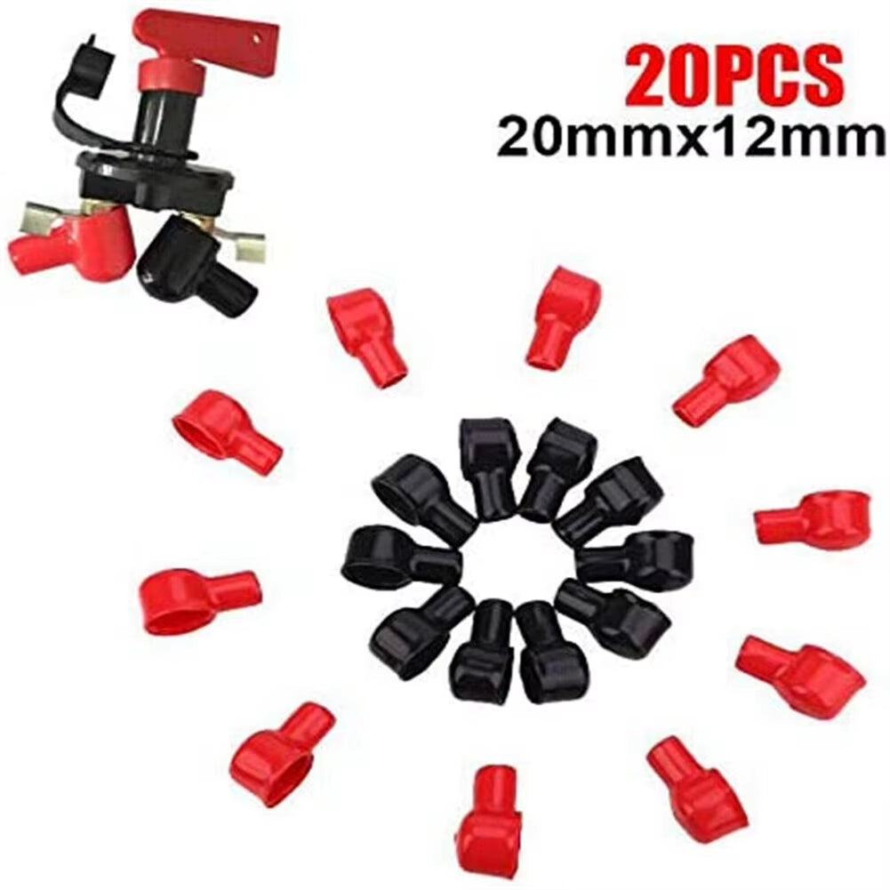 20 Pcs Battery Terminal Boots Covers Insulating Protector Cable Lug Caps Insulating Covers Replacement Tools Red/Black 12X20Mm