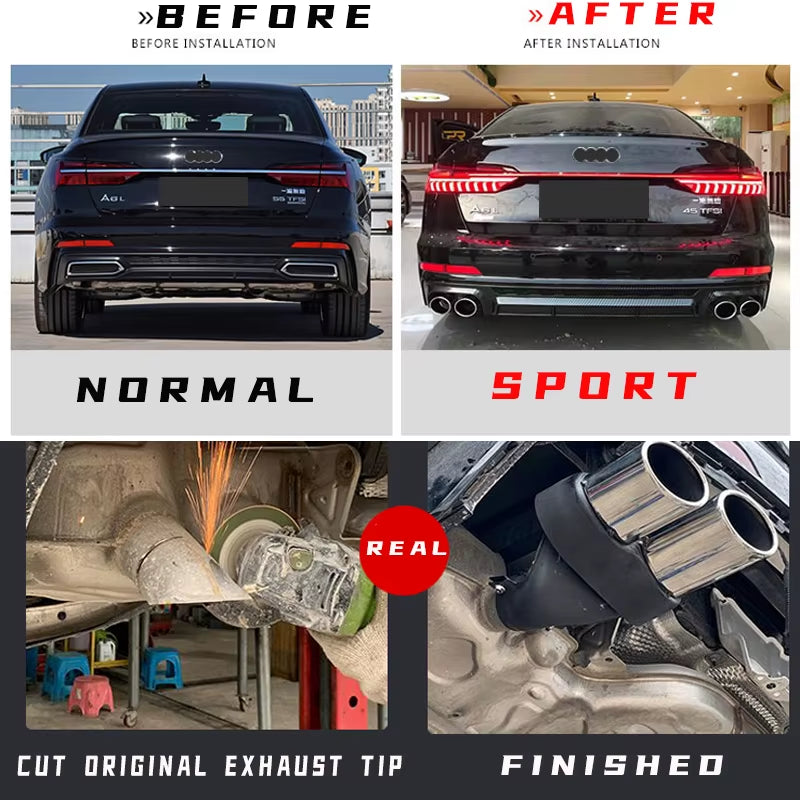 Car Accessories Exhaust Tip for Audi A6 A7 C8 2019 2020 2021 up S6 Look Quad Mufflers Tip Exhaust Pipe Tailpipe Nozzle Tuning