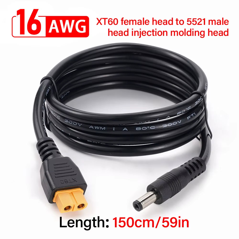 16AWG Power Cable XT60 Female Head to 5521 Male Head Adapter Cable for Solar Panel Portable Power Station Solar Generato