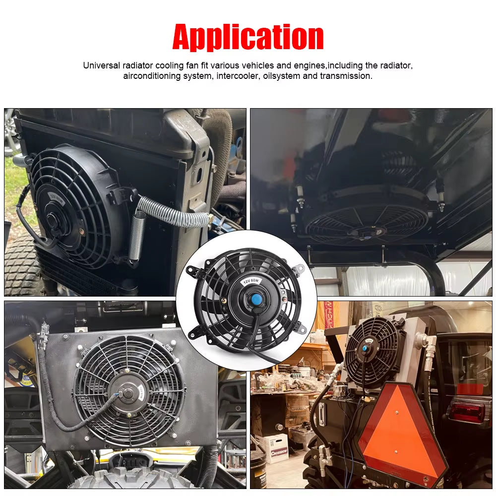 Universal 7/10/12/14 Inch 12V 80W 2100RPM Car Air Conditioning Electronic Radiator Cooling Fan Blade Electric Cool Mountingkit