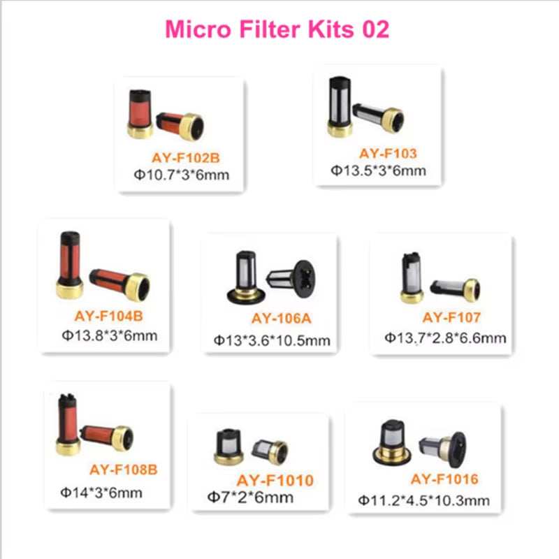 Free Shipping 120Pieces Micro Filter for Fuel Injection Wholesales High Quality Fuel Injector Filter with 8Kinds Item