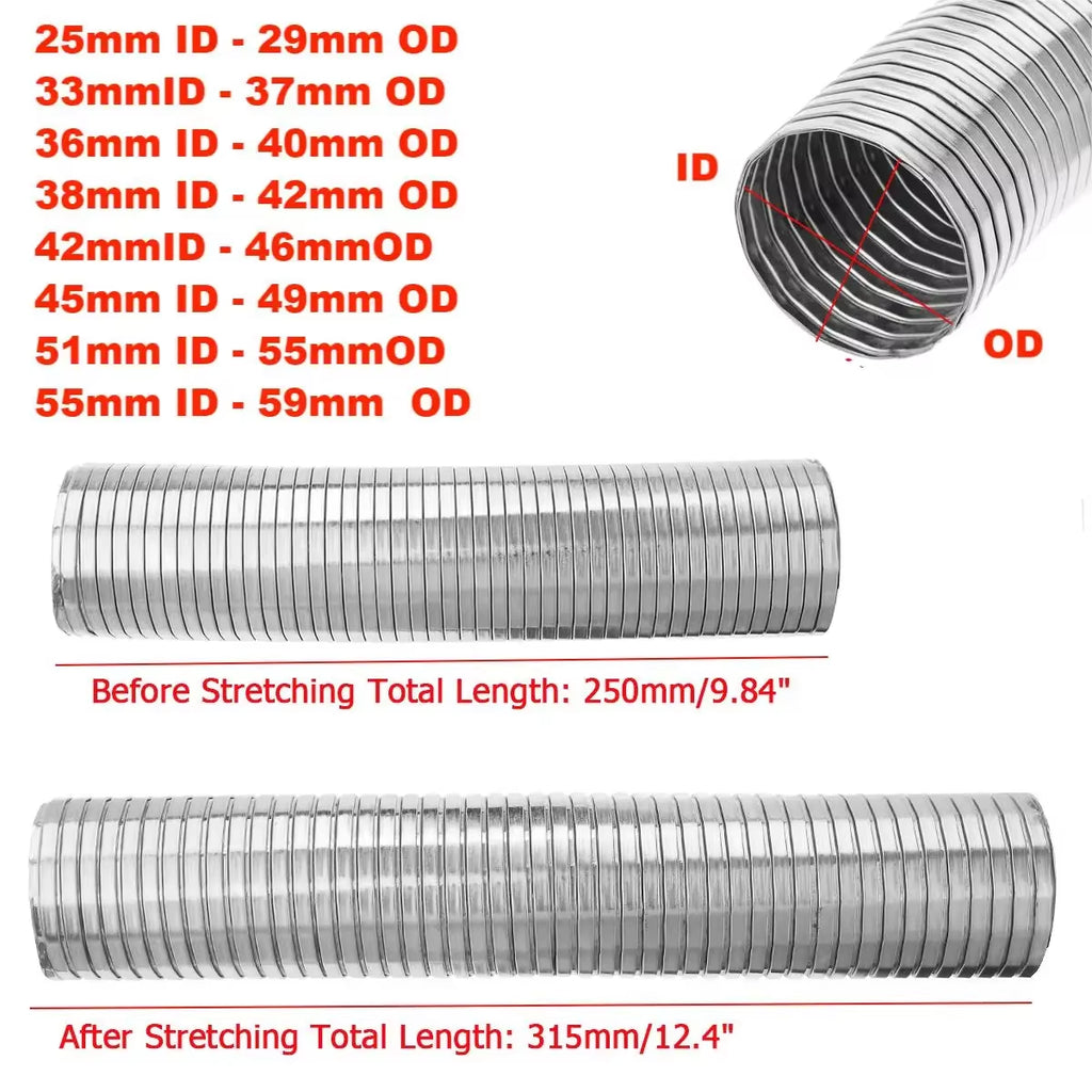 250Mm Universal Stainless Steel Exhaust Middle Link Pipe Flexible Polylock Exhaust Pipe Quick Repair Tube