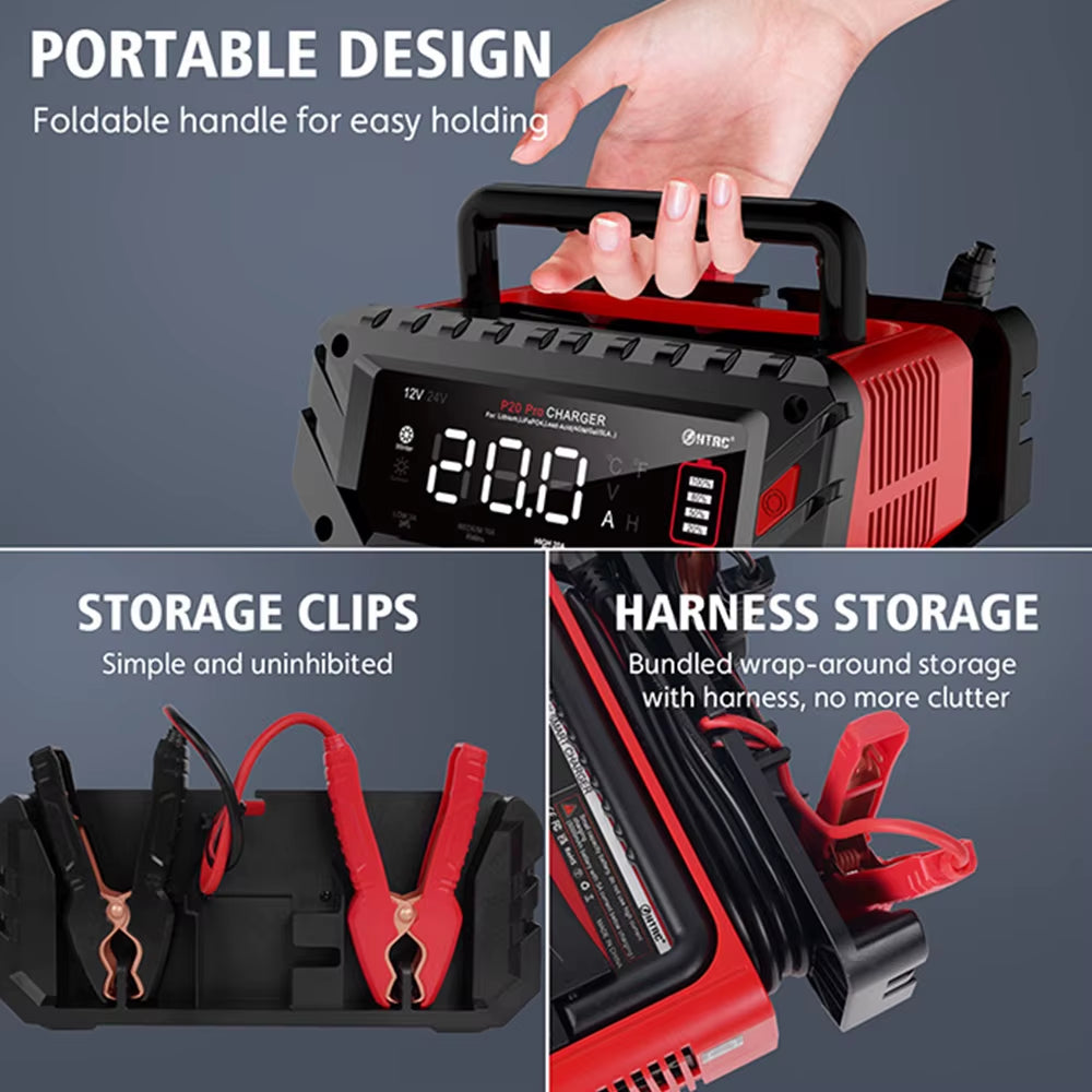 20A for Car Motorcycle Lifepo4 Charger for Lithium AGM GEL Lead-Acid Battery Charger 12V/24V Car Battery Charger