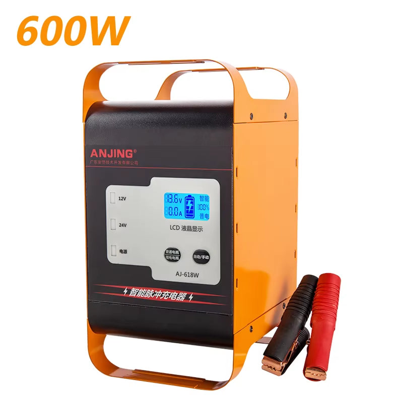 Smart 600W /400W 12V 24V Powerful Car Battery Charger Lead Acid Lithium 50A-30A Boat Auto Forklift Storage Cell Fast Charge