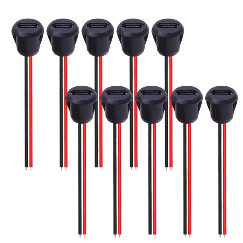 1-20Pcs Type-C Socket with Female Chassis 2 Pin Connector Waterproof Jack Female Charging Port Charger Extension Power Plug