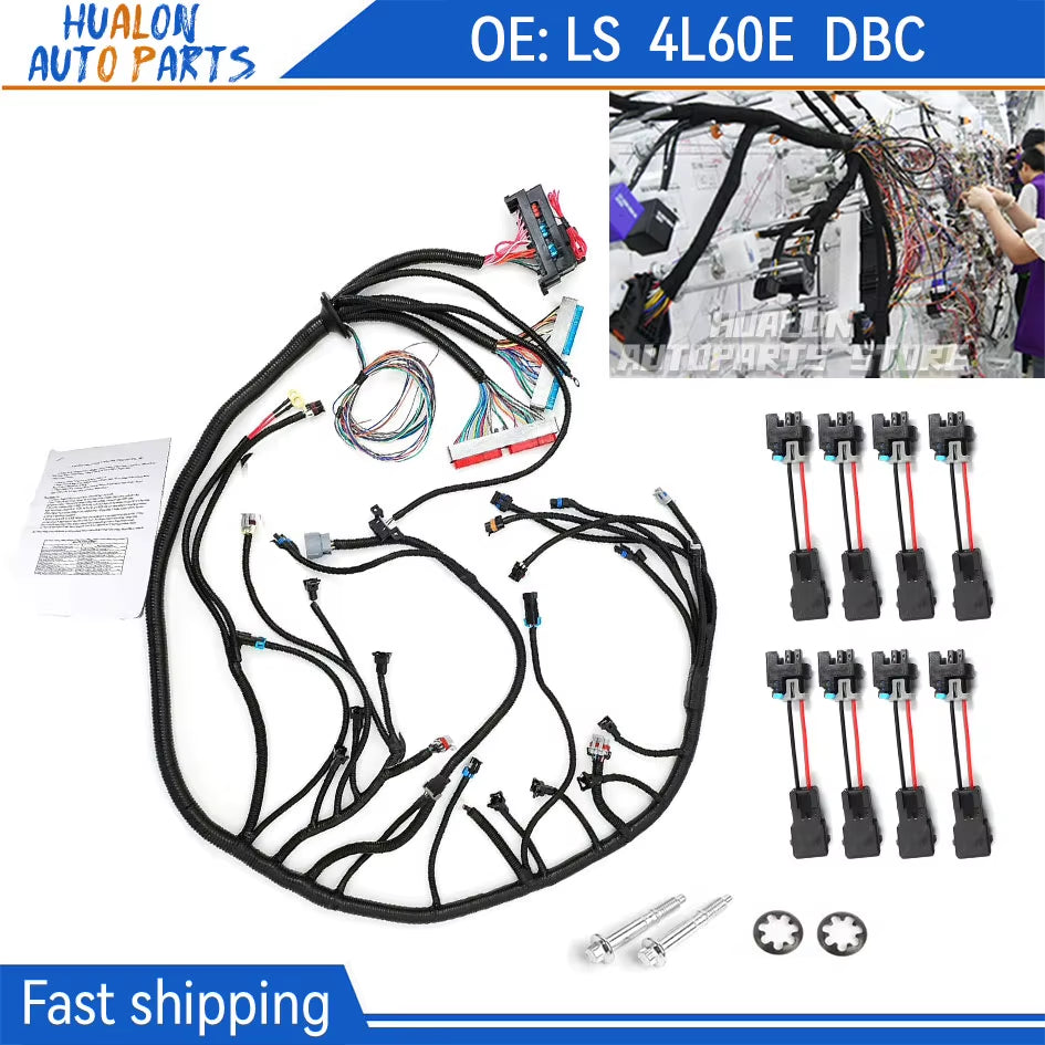 4L60E DBC with 8× Delphi Adapters Engine Wiring Harness Drive by Cable LS Swap for GM 1997-2006 DBC LS1 Vortec 4.8L 5.3L 6.0L