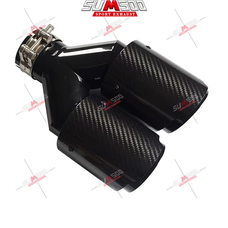 1 Pcs Glossy Carbon Fiber Black Stainless Exhaust Tips Car Muffler Double Y Pipes for Exhaust Dual Tips Car Accessori