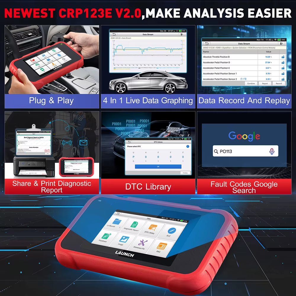 X431 CRP123E V2.0 CRP123I V2.0 Car Diagnostic Tools Obd Obd2 Code Reader Scanner ENG ABS SRS at Auto Scan Tool 7 Reset Service Free Update