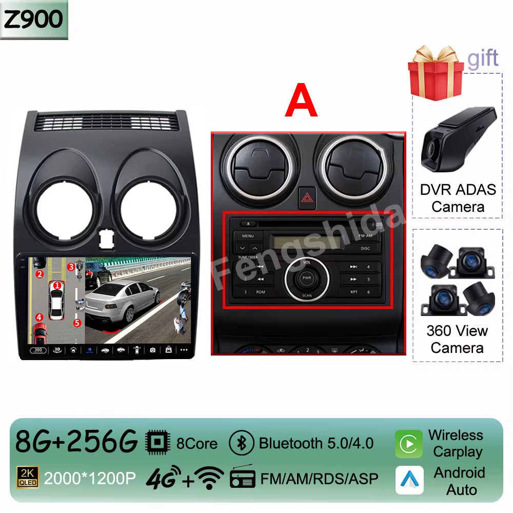 For Nissan Qashqai J10 2006 - 2013 Android 14 Auto Car Radio Multimedia Video Player Stereo Head Unit Audio Carplay