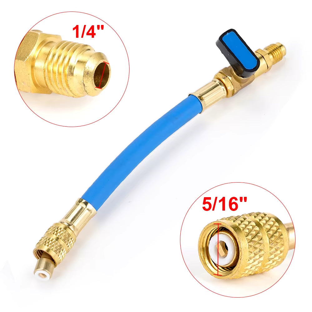 Car Refrigerant Charging Hose with Ball Valve Tube AC Car Air Conditioning Charging Manifold Gauge 800-3000PSI 1/4"