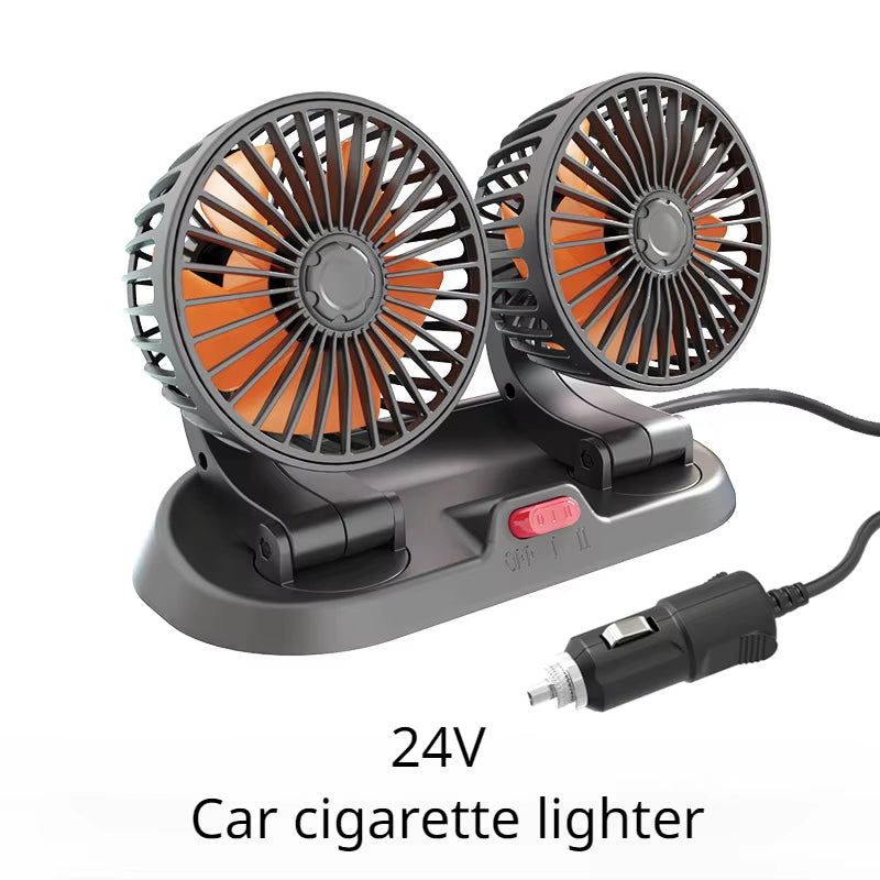 12V Automotive Fan Car Fan 24V 360° Adjustable 3 Head Air Fan Low Noise Multifunctional Temporary Parking Card Auto Vehicles Fan