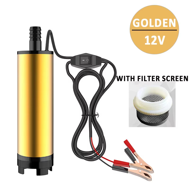 Car Electric Oil Pump Submersible Pump Portable Mini 12V 24V DC Electric Pump Aluminum Alloy Shell 12L/Min Fuel Transfer Pump