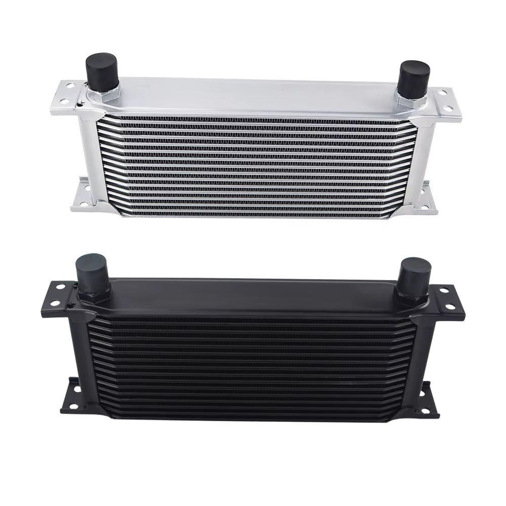 Universal 16 Rows Oil Cooler Kit with Oil Filter Sandwich Adapter and Stainless Steel Braided An10 Hose +  Sticker