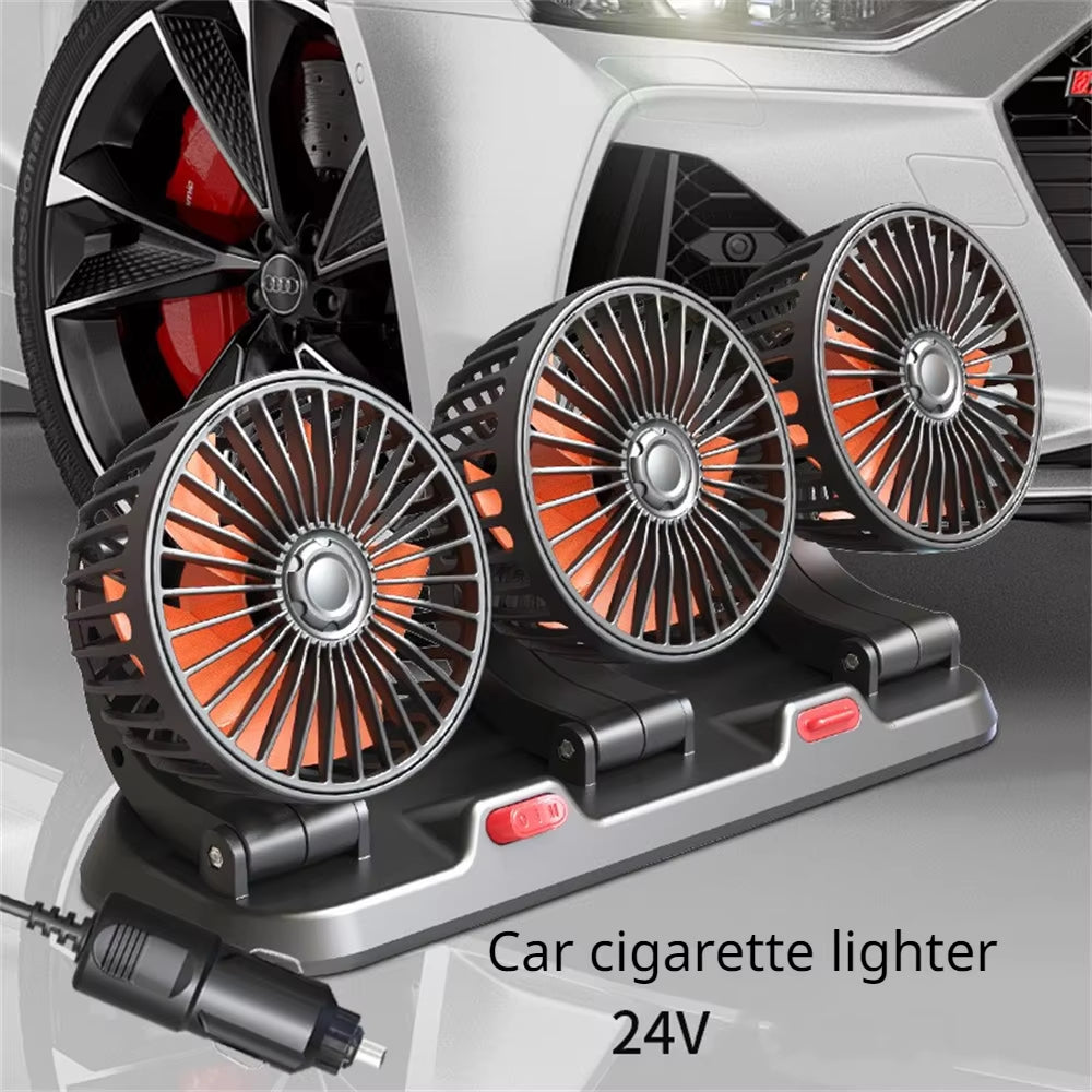 12V Automotive Fan Car Fan 24V 360° Adjustable 3 Head Air Fan Low Noise Multifunctional Temporary Parking Card Auto Vehicles Fan