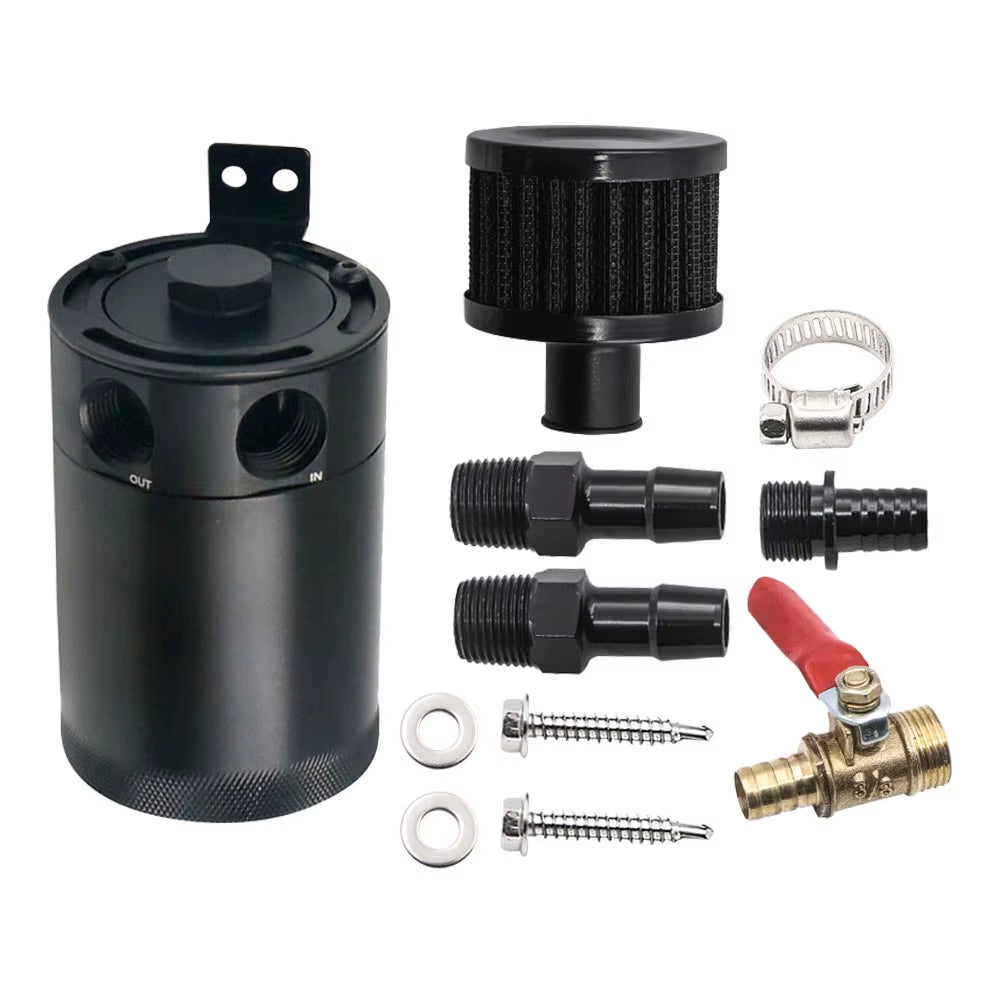 Universal Air Oil Separator Universal Aluminum 2-Port Oil Catch Can Tank Oil Catch Can Baffled Car Accessories