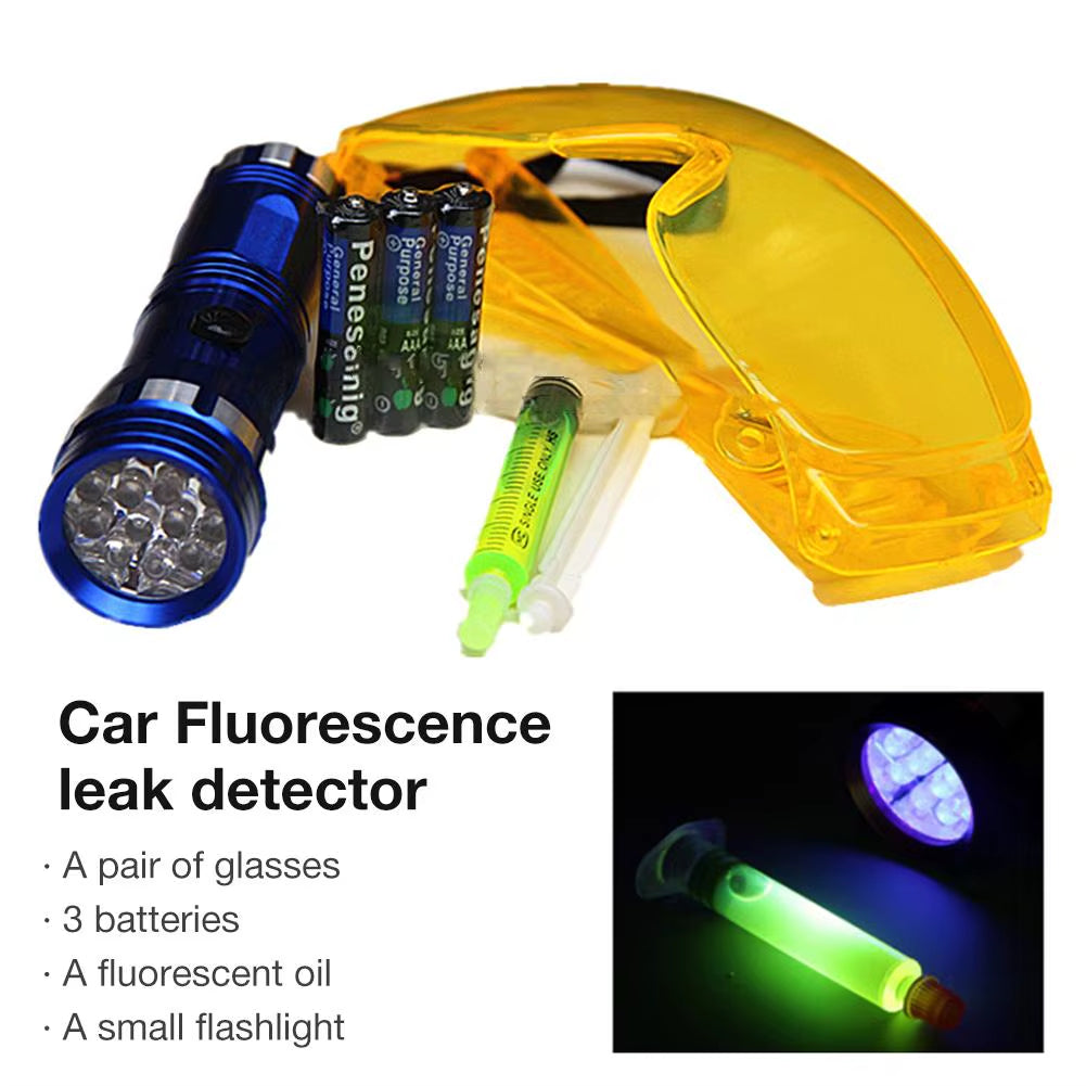 Fluorescent Leak Detector Kit Multifunctional Automotive Air Conditioning Repair Tools LED UV Flashlight Protective Glasses Set