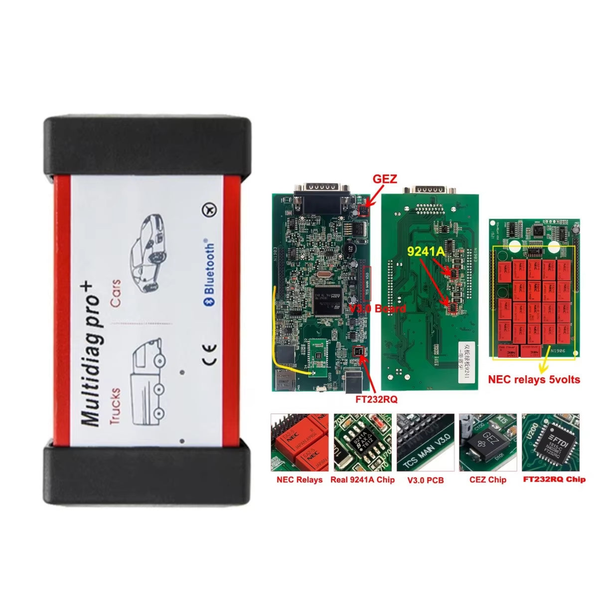 Multidiag Pro 2021.11 with Keygen V3.0 Real 9241A Chip Bluetooth OBD2 Scanner TCS PRO Car Truck Diagnostic Tool DS NEC Relays