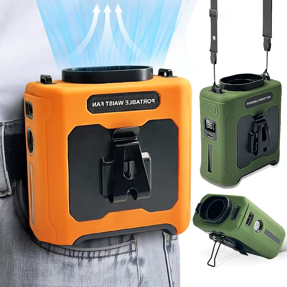 20000Mah Portable Mini Waist Hanging Fan with LED Lighting USB Power Bank Neck Hanging Fan 5-Speed Strong Airflow Cooling Fan