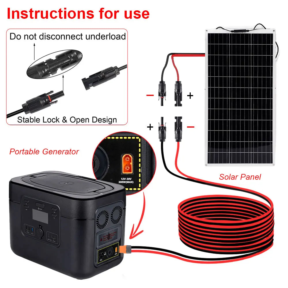 Car Solar Connector Solar Charging Cable Solar Panel Extension Cable Suit 12AWG for Solar Generator Portable Power Station