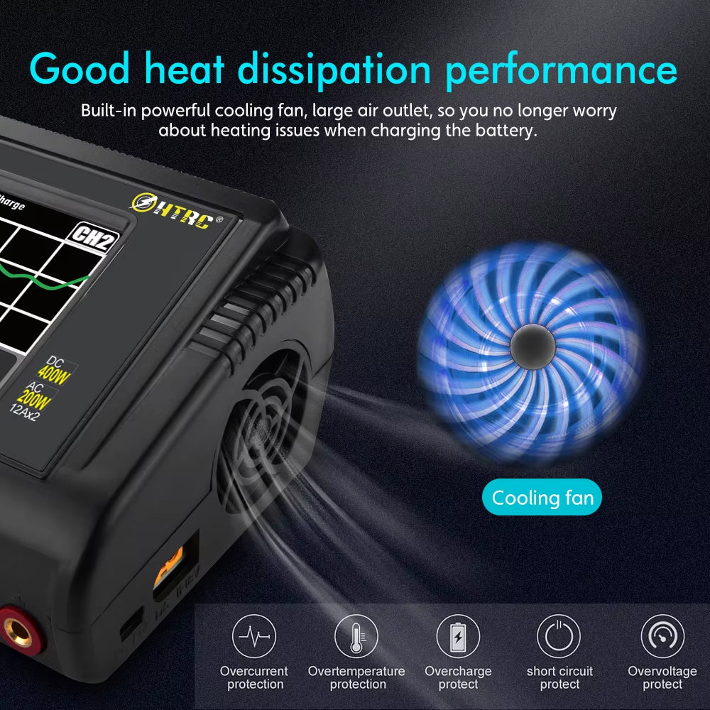 HTRC K6+Pro DC 400W AC 200W Lipo Charger RC Charger Discharger for Lihv Life Li-Lon Nicd Nimh Pb Lipo Battery Dual Charger