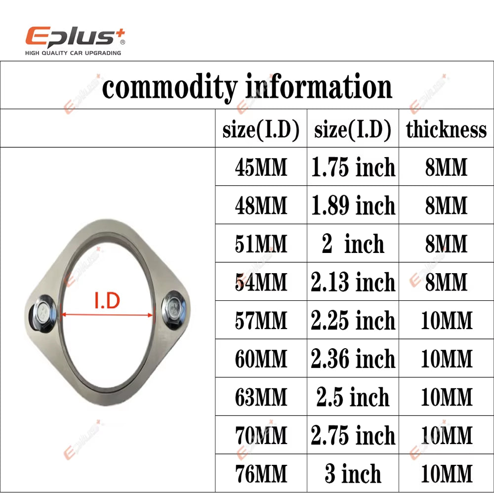 Eplus Car Motorcycle Exhaust Pipe Muffler Flange Joint Kit Universal 2 Holes 304 Stainless Steel 51MM 63MM 76MM