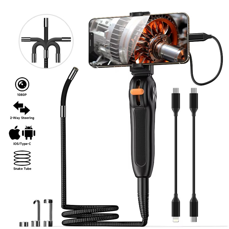 6.2Mm/8.5Mm Articulating Borescope 1080P 2-Way 180° Steering Hand-Held Industrial Endoscope Inspection Camera for Ios/Type C