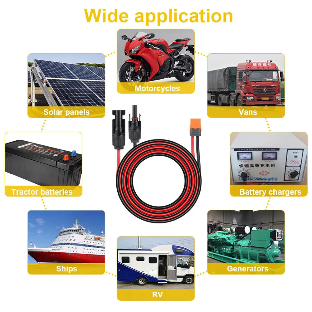 Car Solar Connector Solar Charging Cable Solar Panel Extension Cable Suit 12AWG for Solar Generator Portable Power Station