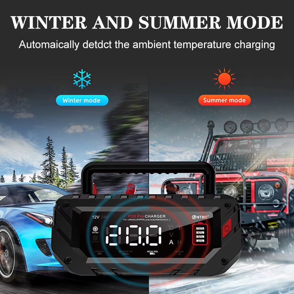 20A for Car Motorcycle Lifepo4 Charger for Lithium AGM GEL Lead-Acid Battery Charger 12V/24V Car Battery Charger