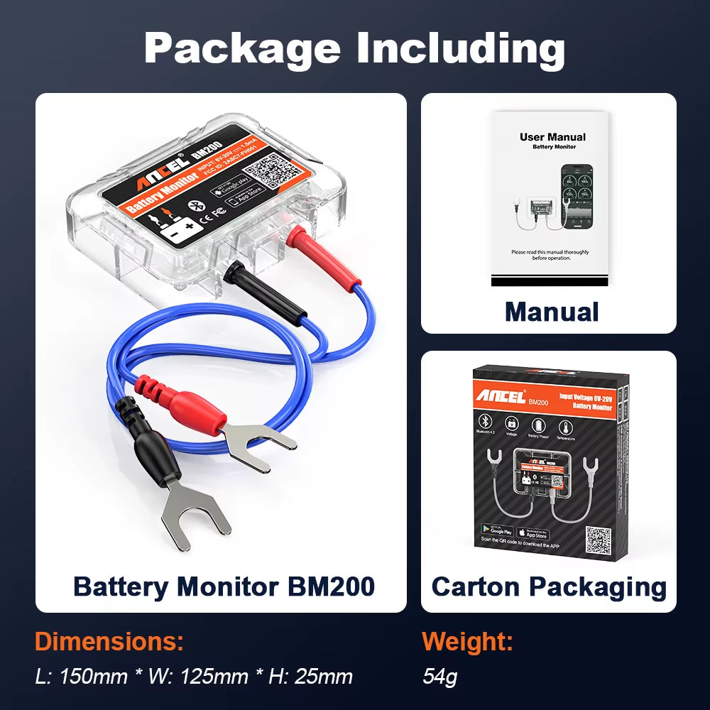 BM200 12V Battery Monitor Wireless Bluetooth Car Battery Health APP Monitoring Battery Tester Tools for Android IOS