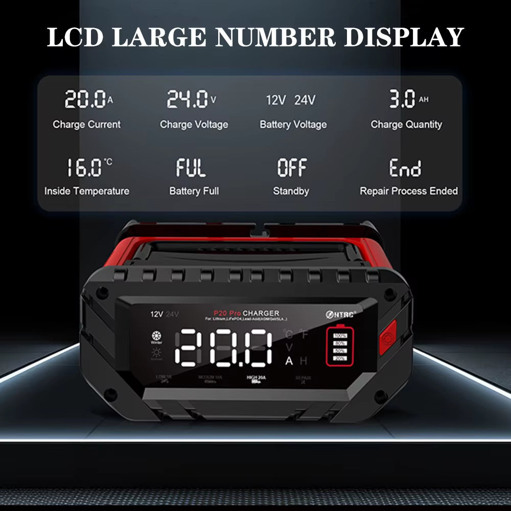 20A for Car Motorcycle Lifepo4 Charger for Lithium AGM GEL Lead-Acid Battery Charger 12V/24V Car Battery Charger