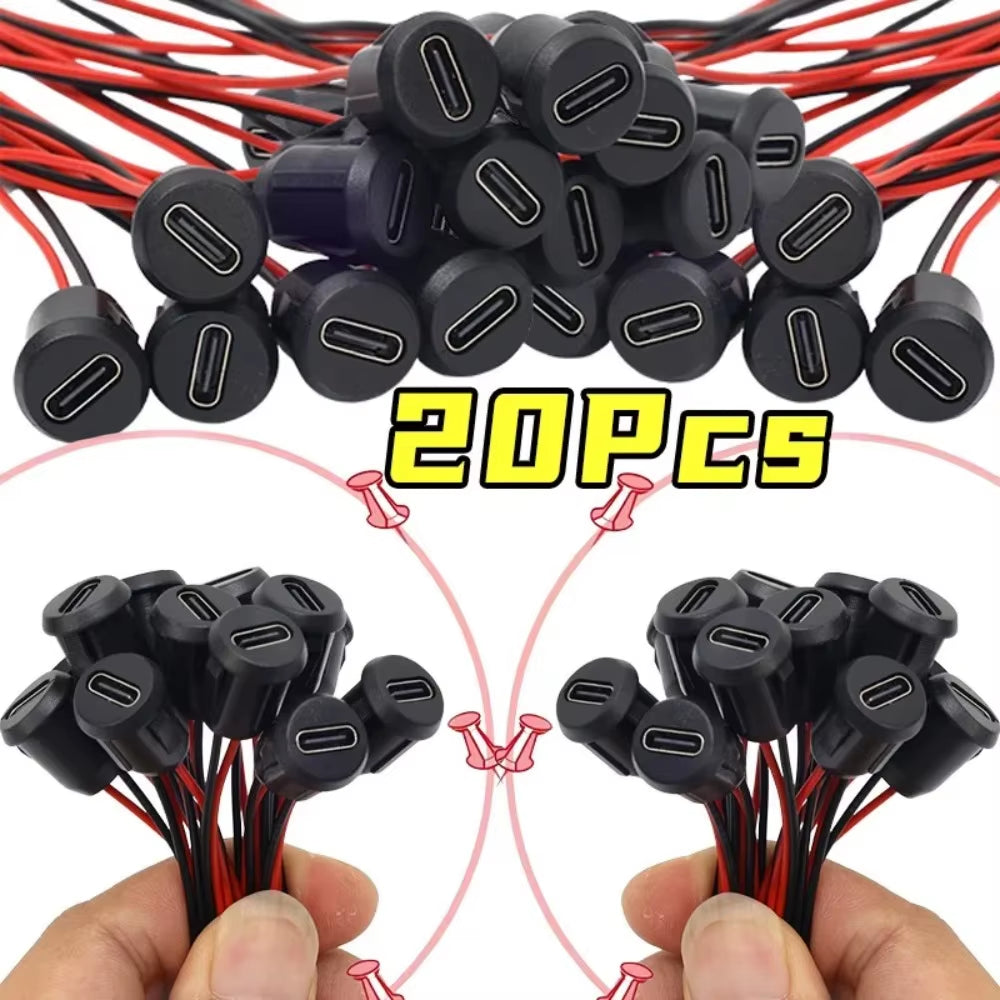 Type C Female Jack with 2P Bare Wire Cable Waterproof USB-C Power Supply Connector 5V 3A for DIY Smart Home Device Repair Part