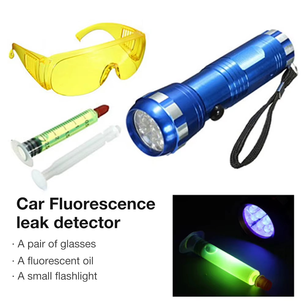 Fluorescent Leak Detector Kit Multifunctional Automotive Air Conditioning Repair Tools LED UV Flashlight Protective Glasses Set