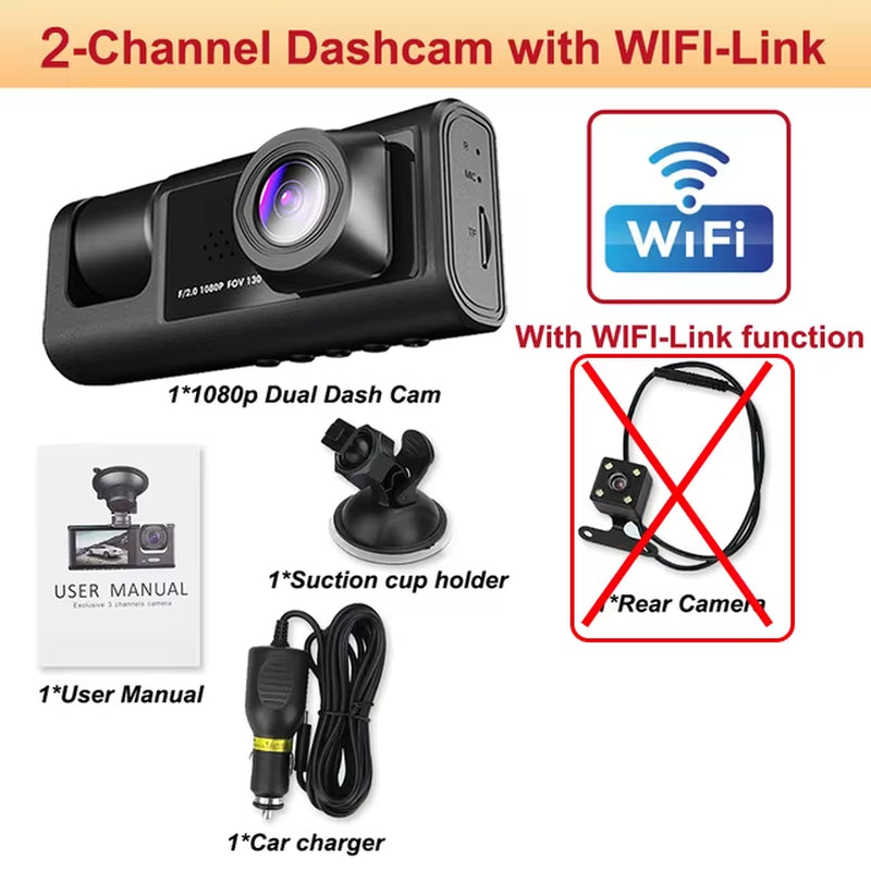 3 Lens Dash Cam for Car Front and Rear Camera 1080P Video Recorder Wifi Dashcam Black Box Car DVR Rear View Camera Car Accessory