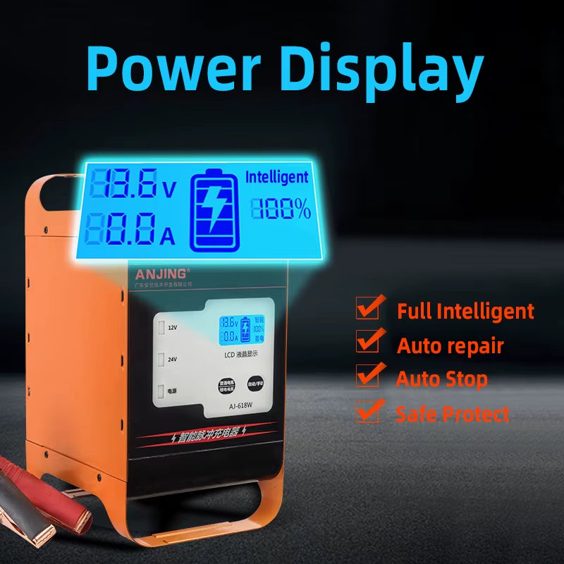 Smart 600W /400W 12V 24V Powerful Car Battery Charger Lead Acid Lithium 50A-30A Boat Auto Forklift Storage Cell Fast Charge