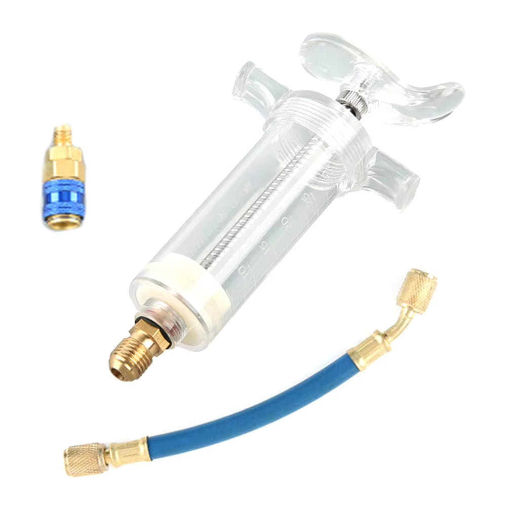Car A/C Oil Dye Injector with Low Side Quick Coupler Adapter 1/4 SAE Manual Oiler Injection 30Ml Air Conditioning Repair Tools